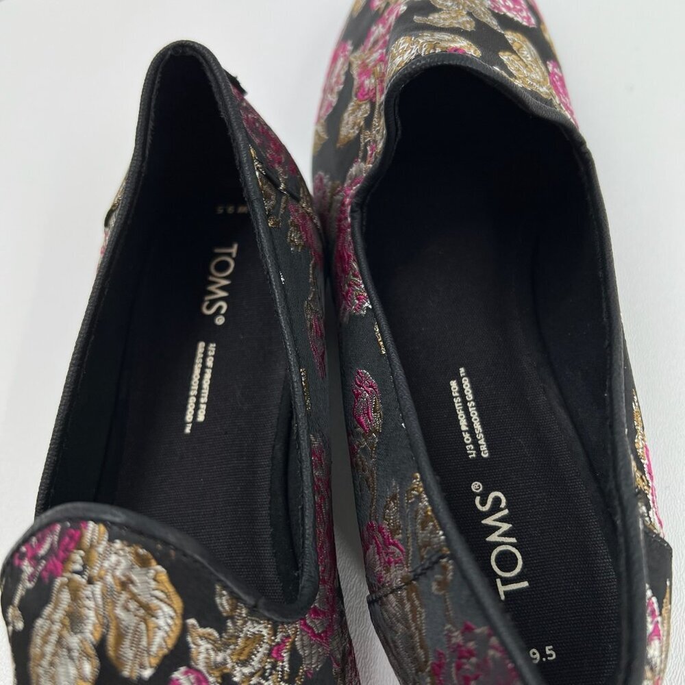 TOMS Darcy Slip On Loafer Shoes Womens US 9.5 Flat Floral Brocade Jacquard Black - Picture 12 of 12
